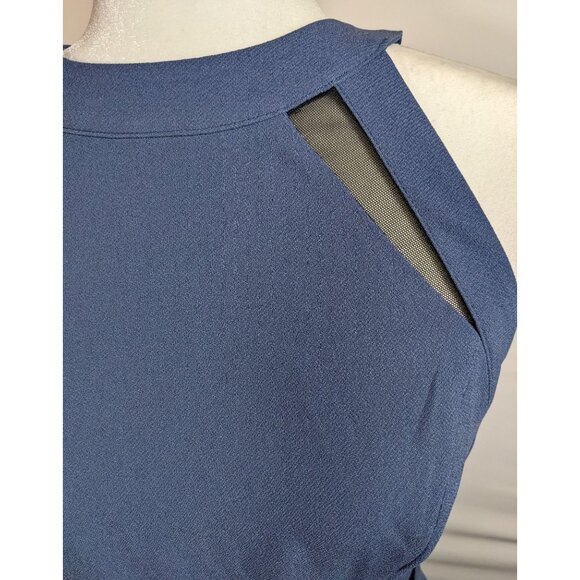 BCBGeneration Blue Open Back Dress With Black Mesh Cutouts - Picture 7 of 9